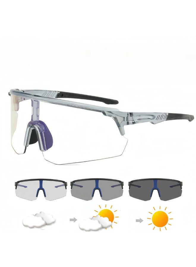 Unisex Integrated Photochromic Bicycle Glasses - Large Frame PC Material, Anti-Glare Lenses, Lightweight & Durable for Outdoor Sports, Cycling, and Protective Use, Cycling Accessories, Sleek Sports Design, Flexible Lenses