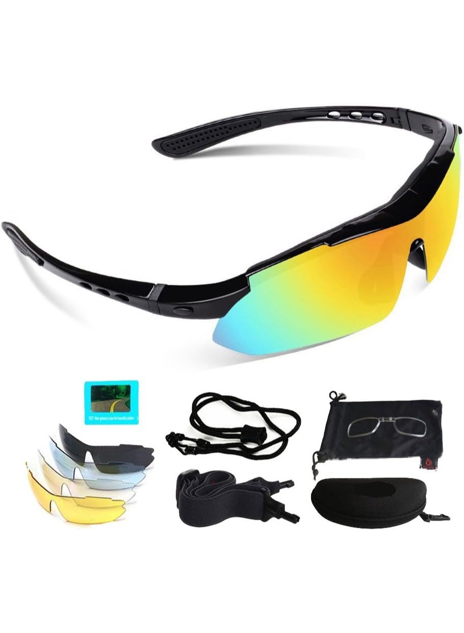 نظارات شمسية رياضية للرجال والنساء UV400، مع 5 عدسات قابلة للتبديل، نظارات دراجات مناسبة للركوب، الصيد، الجري، القيادة، والغولف.