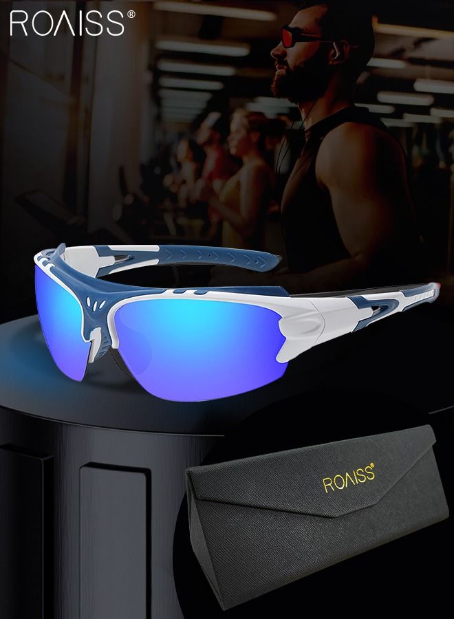 Polarized Sports Sunglasses for Men Women, UV400 Protection Cycling Glasses, Windproof Goggles for Baseball Running Fishing Golf, Blue