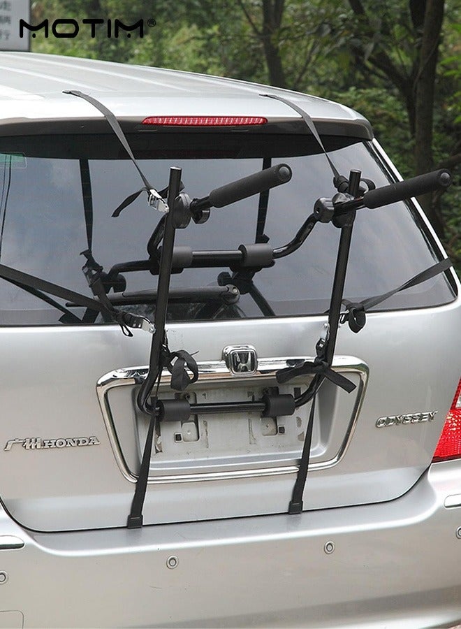 Trunk Mounted Bike Rack, Bike Rear Trunk Car Boot Mount Rack 2 Bicycle Cycle Carrier, Car Foldable Ultra Compact Universal Fitting Saloon Hatchback Estate, Rail Hitch Mount Rack for Cars Trunk