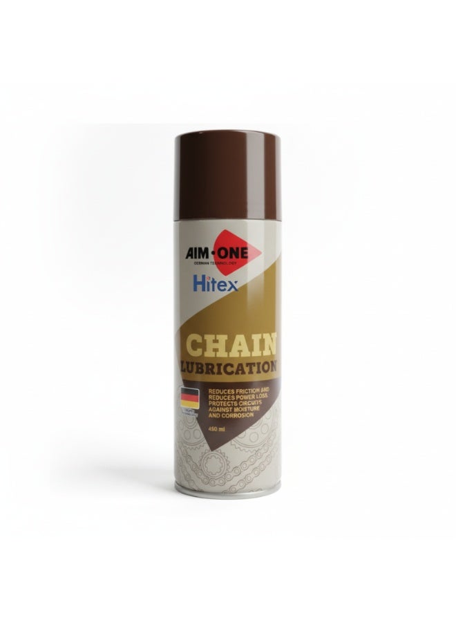 AIM-ONE Chain Lubrication Spray 450ml – High Penetration Chain Lube for Bikes, Motorcycles, ATVs & Chainsaws | Reduces Friction & Wear, Protects Against Moisture & Corrosion | Long-Lasting, Water-Resistant Formula with Straw (1)