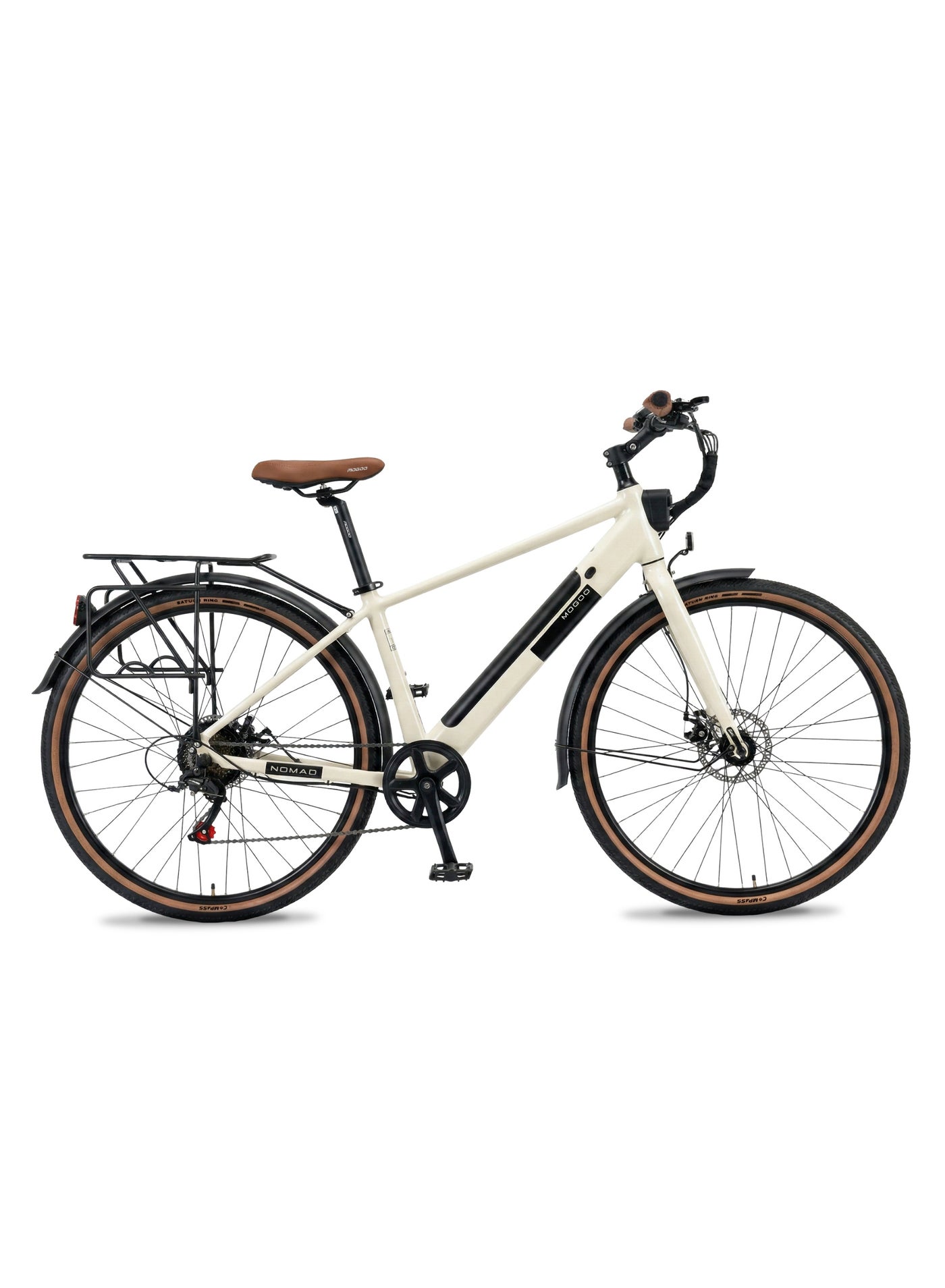Mogoo 700C NOMAD Hybrid Electric Bike – 36V 350W Motor, Shimano 7-Speed, Dual Disc Brakes, Rear Carrier, Mudguards & Integrated Headlight – City Commuter E-Bike for Adults - Ivory