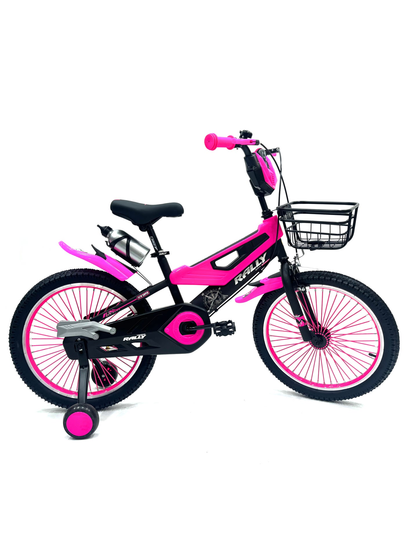 20-Inch Kids Road Bike | 20-Inch Wheel Size | Adjustable Seat | Training Wheel | Chain Cover, Basket And Water Bottle | Pink Color