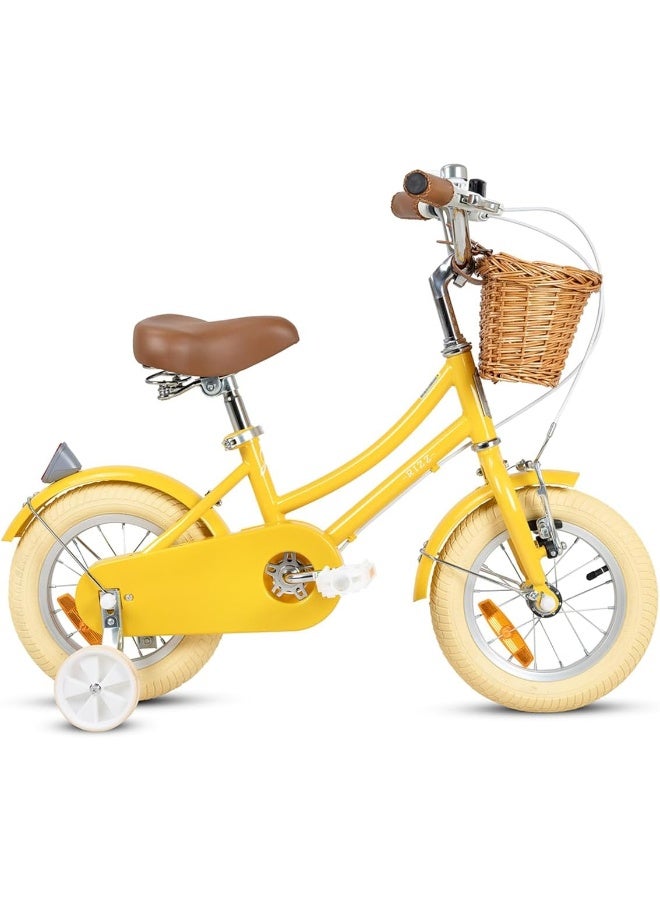 RIZZ Platinum Junior 14-Inch Kids Bike | 14-Inch Wheel Size | Adjustabe Seat | Training Wheels | Yellow Gloss