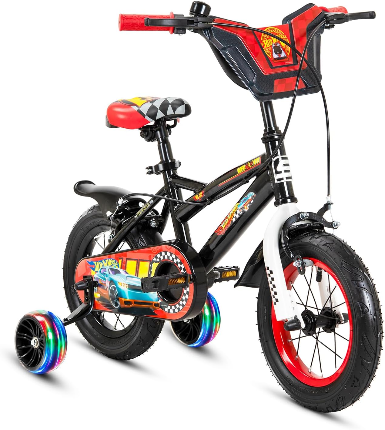 Mattel Hot Wheels 12-Inch Kids Bicycle | 12-Inch Wheel Size| Licensed Premium Boys Bike with Training Wheels | Quick Release Adjustable Seat | Pinch Free Brake Levers Rear Caliper Brake | Air Tyres
