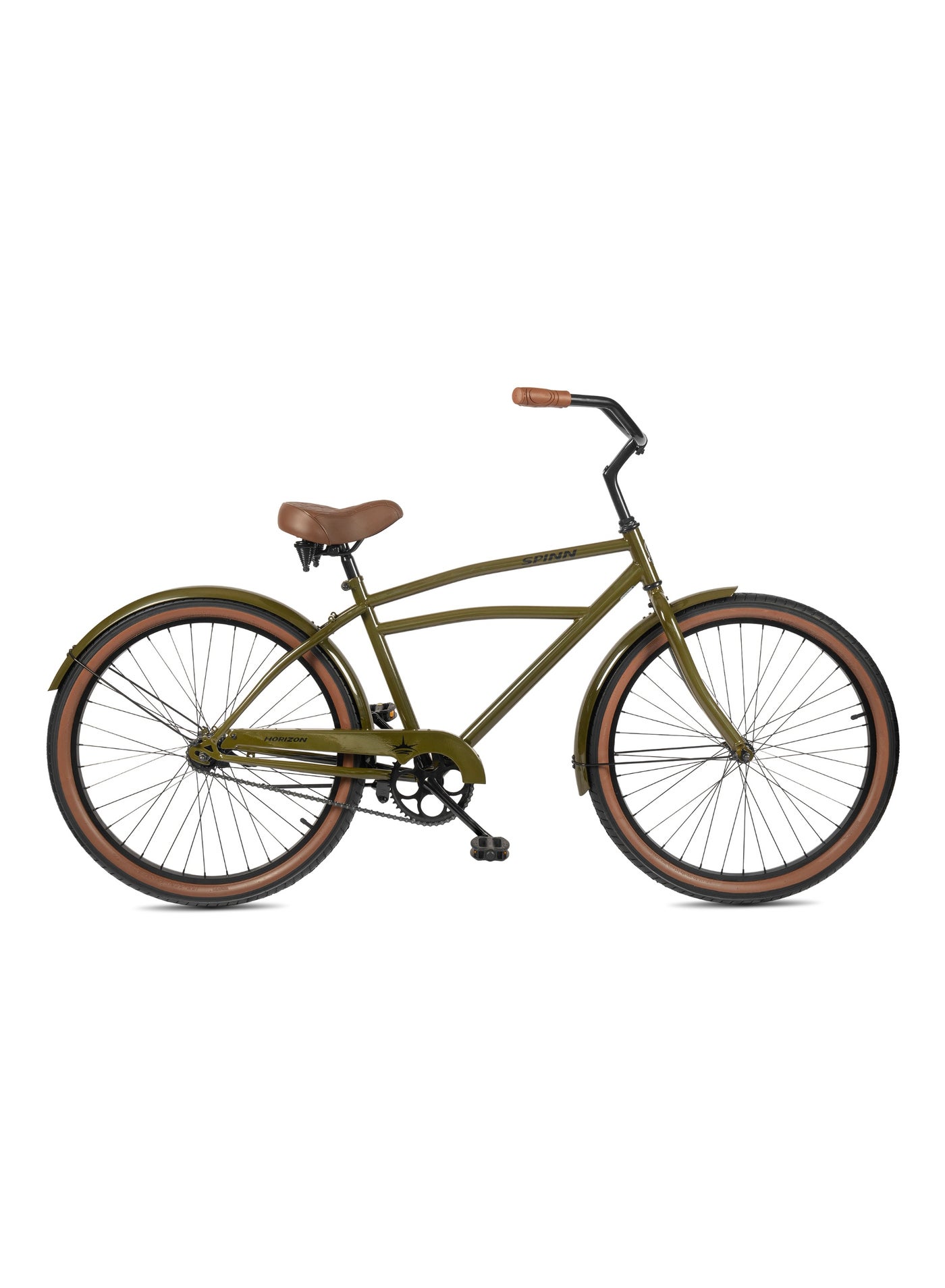 SPINN Horizon 1-Speed Men's Urban Cruiser Bike - 26 Inch Wheel, Olive