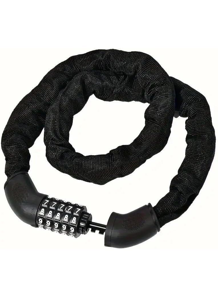 Iron Chain Bike Lock with 5-Digit Combination Password, Anti-Theft Unfinished Button Control Uncharged Security Lock for Mountain Bikes, Motorcycles, and Bicycle Accessories