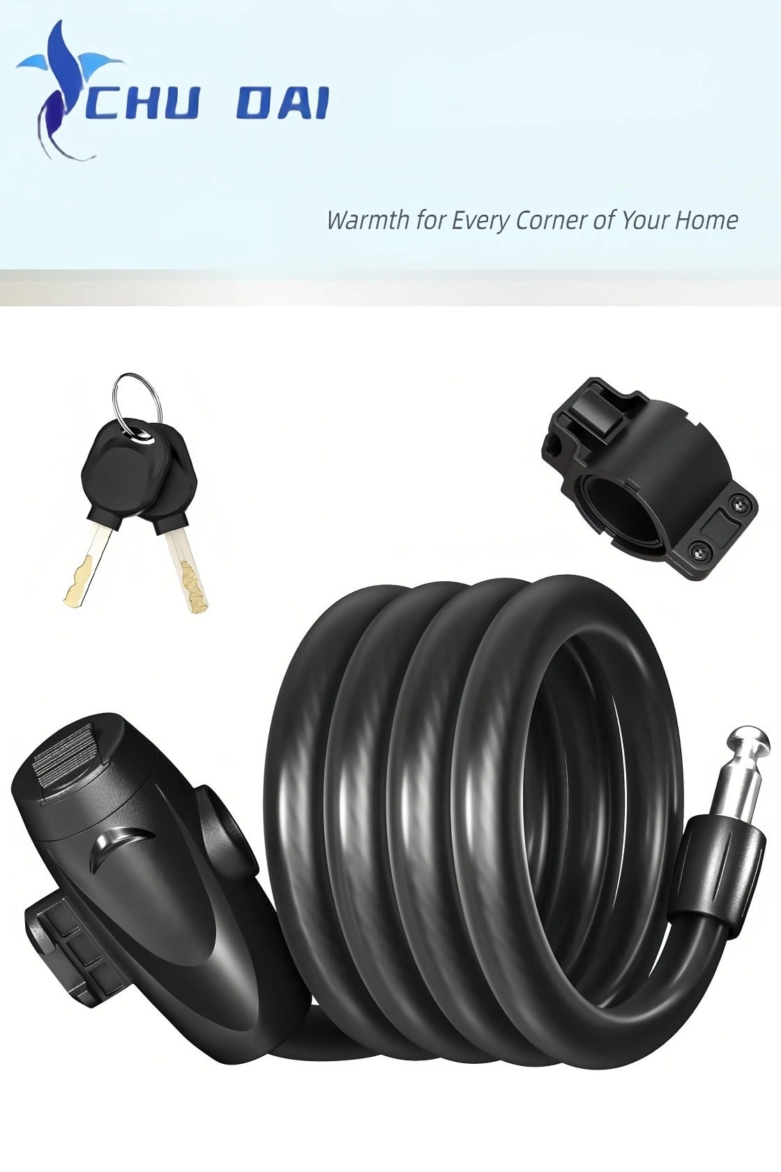 Bike Lock, 1/2 Inch Thick Bike Lock Cable Coiled Secure Bicycle Lock with Keys Scooter Lock Bike Locks Heavy Duty Anti Theft Bike Cable Lock with Mounting Bracket