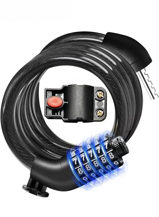 Bike Locks Reflective Chain With Lock Bracket,Anti Theft Bicycle Cable Lock,5-Digit Resettable Combination Password Chain Lock,Security Protection Motorbike Lock,Coiling Cable Lock,Black-150cm