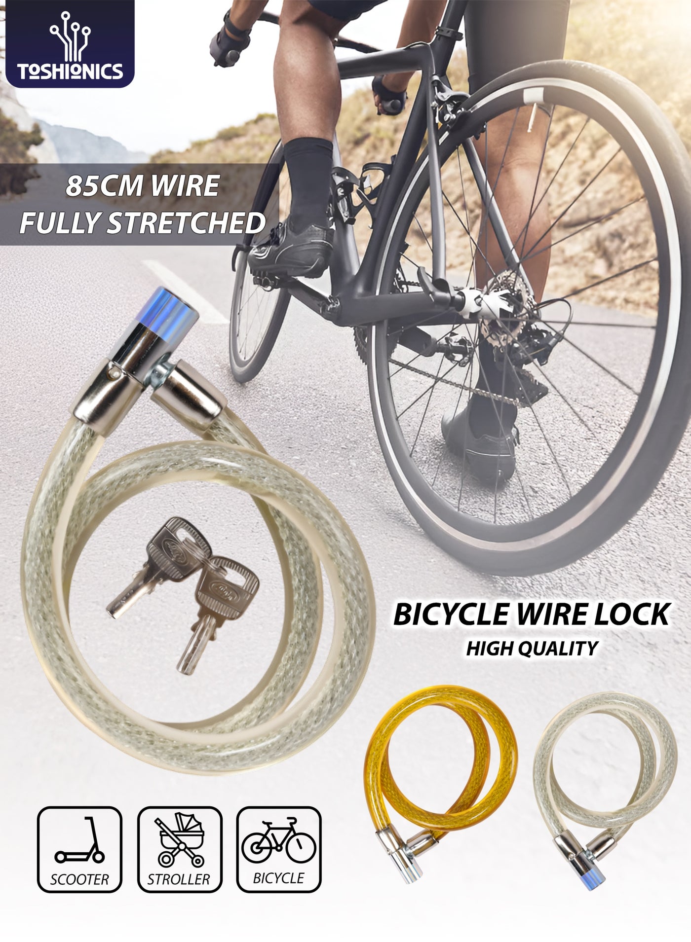 Heavy-Duty 16mm x 85cm Key Bicycle Lock T114636 Anti-Theft Steel Cable with PVC Coating