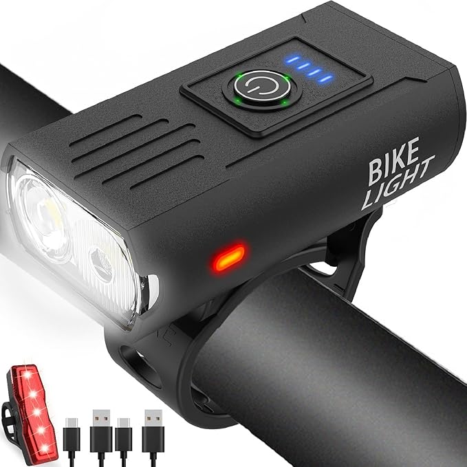 High Lumens USB Rechargeable Bike Light Set - Front & Rear Waterproof Safety Lights with 6+4 Modes