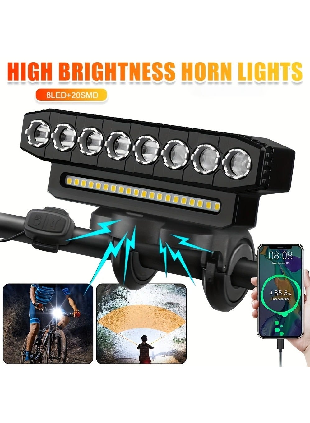 Bike Light,High Lumens Super Bright Bicycle Light, 6 Modes USB Rechargeable Bike Headlight & Tail Light Set, Waterproof Safety Bike Front & Rear Light for Road, Mountain, Night Riding