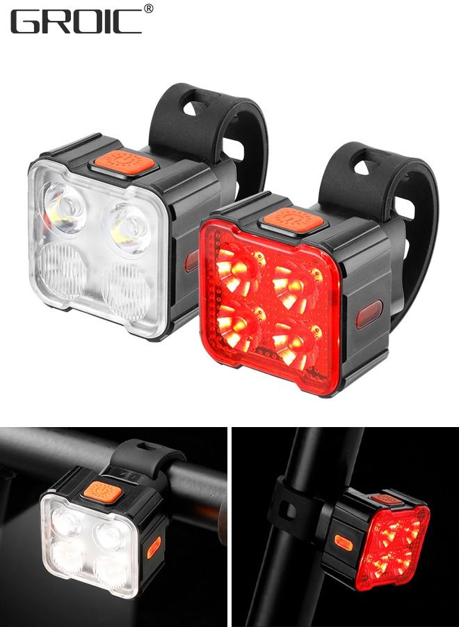 Bike Lights for Night Riding Bicycle Headlight and Taillight Set Accessories, Rechargeable Bicycle Lights Set Super Bright 8+9 Modes, for Night Riding/Cycling Safety, Front and Back Taillight
