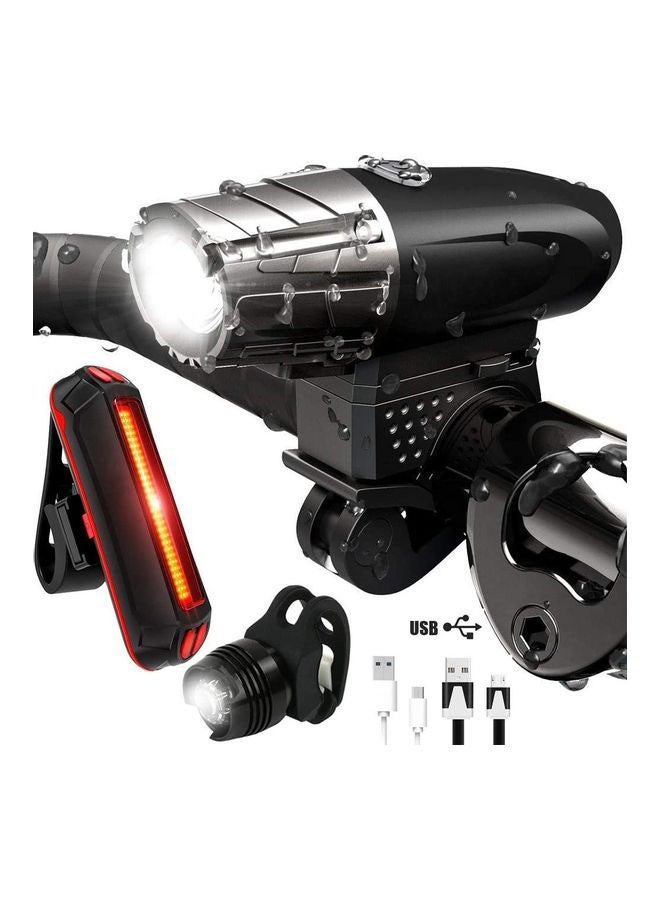Bike Lights, USB Rechargeable Bike Lights Set, Cycle Lights with 4 Modes, IP65 Waterproof Bicycle Lights, 1 Headlight and 2 Taillights, Easy to Fit 11.2 x 8 x 5.8cm