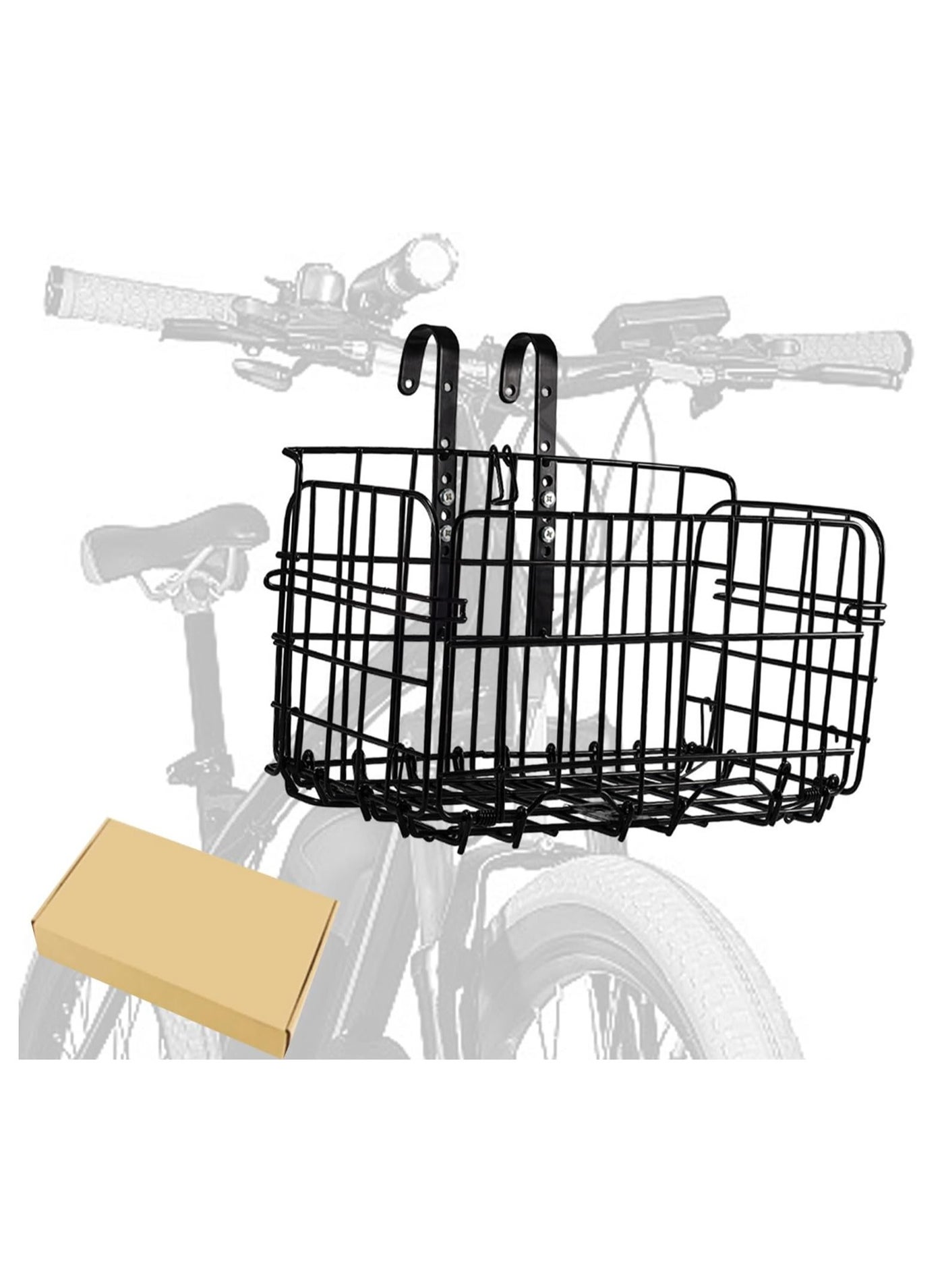 Folding Bike Basket, Rust&Water Proof Universal Bike Basket with Handles，Detachable Hanging Storage Basket，Resistant and Sturdy，Easy Installatio，Suitable for Bike Front Handlebar, Rear Seat，Black