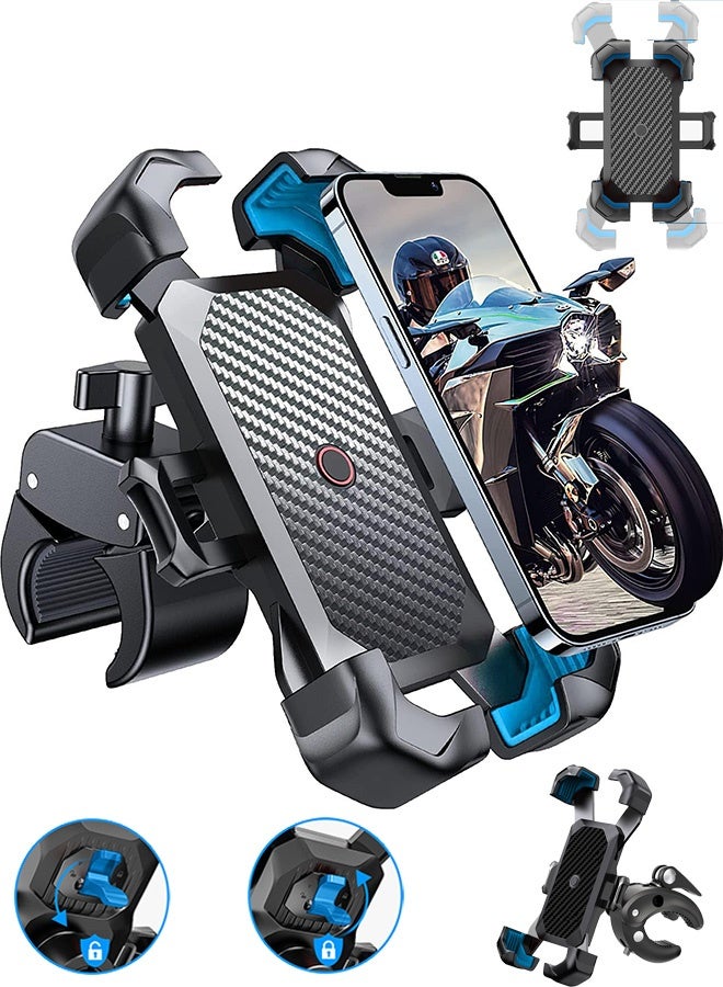 Phone Holder for Bike and Motorcycle, [1s Auto Lock] [100mph Military Anti-Shake] Bike Phone Holder for Bicycle, [10s Quick Install] Handlebar Phone Mount, Compatible with iPhone, Samsung, All Cell Phone