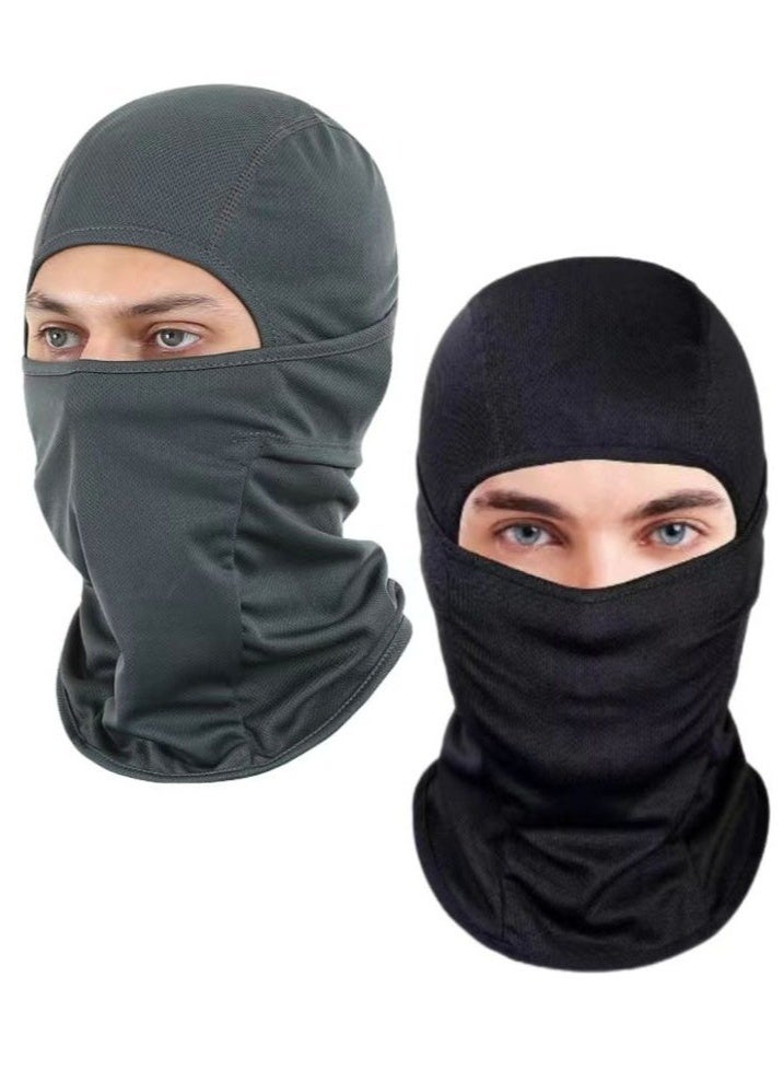2Pcs Balaclava Face Mask UV Protection Ice Silk for Men Women Sun Hood Cycling, Climing, Running (Black+Grey)