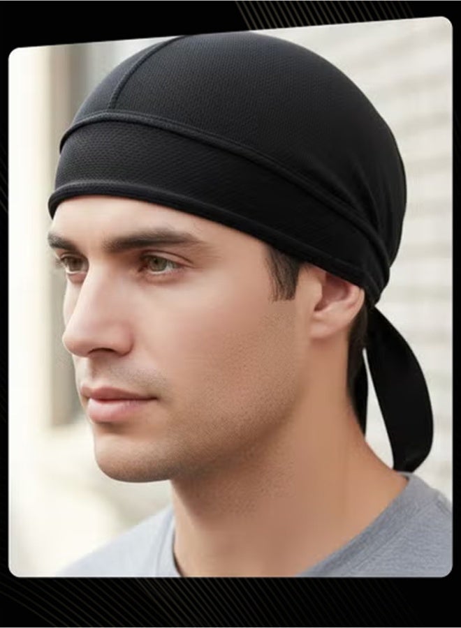 Men's Mesh Head Wrap, Breathable Sweat Wicking Helmet Liner with Long Tail