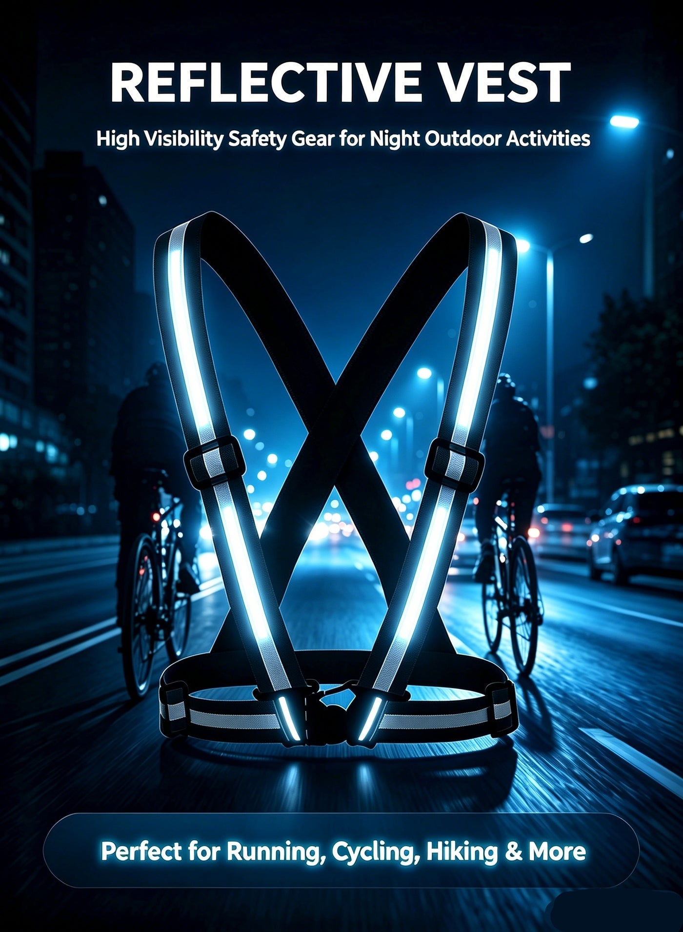 Adjustable Reflective Cycling Safety Vest With High Visibility,Black
