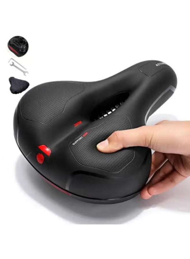 Bike Seat Cushion Waterproof Comfort Soft Bicycle Seats Wide Memory Foam Padded E-Bike Saddle for Men Women Universal Mountain Road Bicycle Seat Cover-Black Red