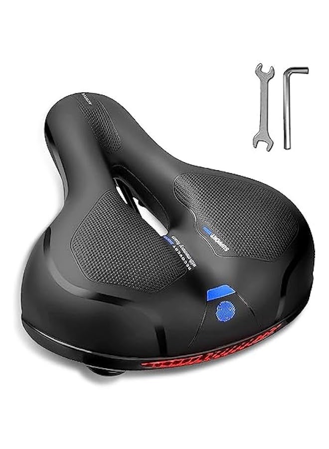 Comfort Bike Seat, Wide Bicycle Seat Cushion for Men Women with Dual Shock Absorbing Balls, Waterproof & Memory Foam Padded Stationary Bike Seat Universal Fit for Mountain/Road/Exercise Bikes