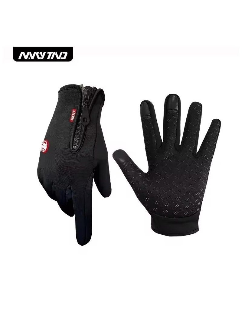 Ski Gloves Grab Velvet Touch Screen Gloves Autumn and Winter Warm Plus Velvet Cold Proof Waterproof Outdoor Riding Model（M）