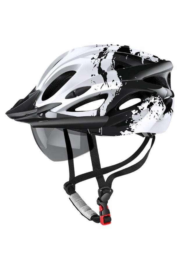 Bike Helmet with USB Rechargeable LED Light Detachable Goggles and Sun Visor, Mountain & Road Bicycle Helmets for Men Women Adult Cycling Helmets