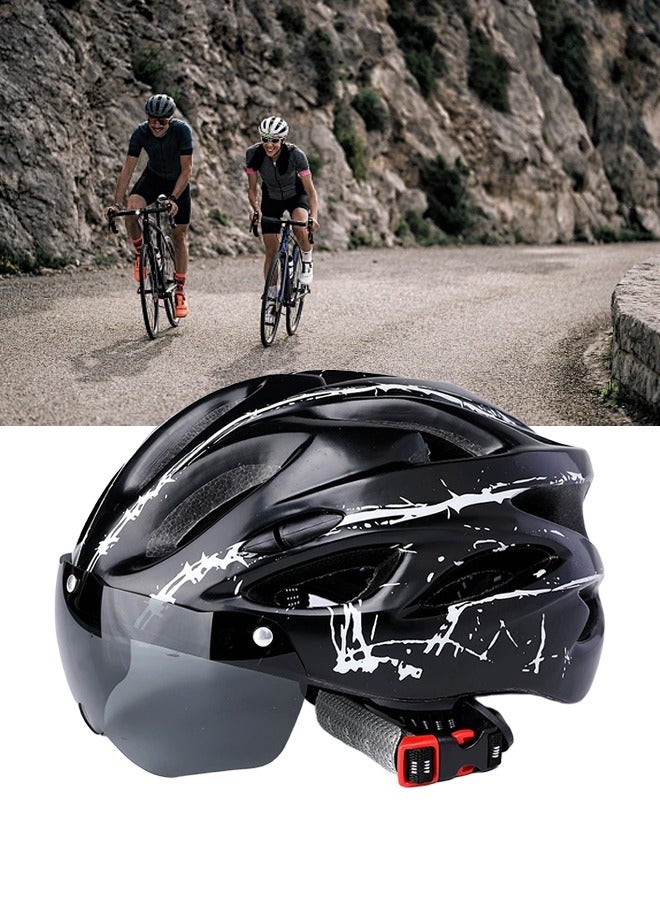 Adult bicycle helmet with detachable magnetic goggles, road and mountain riding protective helmet, adjustable size,unisex，black and white