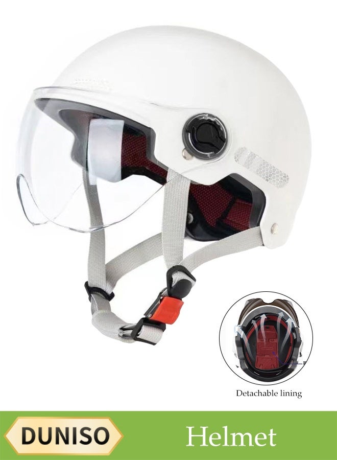 Open Face Helmet, Breathable Motorcycle Half Helmet，Scooter Helmet With Adjustable Goggles,With Lock Buckle，Removable And Washable Lining, Adjustable Head Circumference Size，Shock And Fall Resistant, Suitable For Both Men And Women