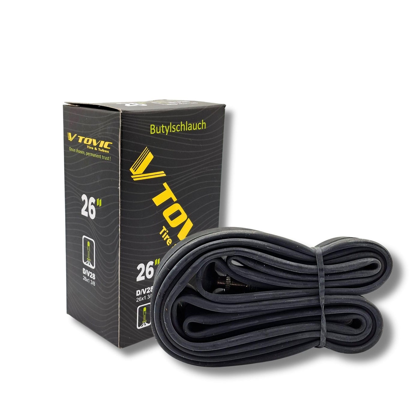 V-Tovic Tires 26x1 3/8 Bicycle Inner Tube – 26 Inch DV Valve 28mm Heavy Duty Butyl Rubber Tube for Road, Mountain, Wheelchair & City Bikes – Durable Puncture-Resistant Replacement