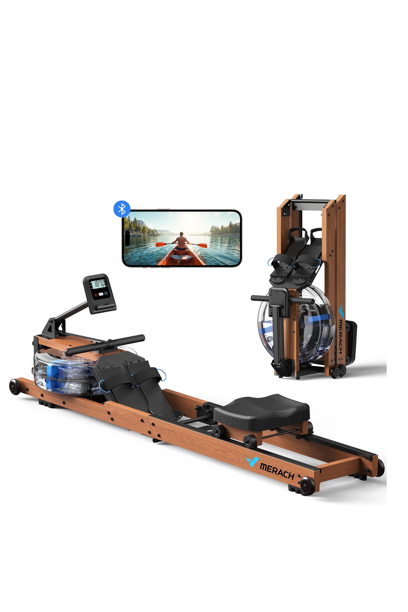 MERACH Water Rowing Machines for Home, Foldable Row Machine with 400LBS Weight Capacity, Dedicated Monitor and Comfortable Seat, Free MERACH App for Immersive Water Rower