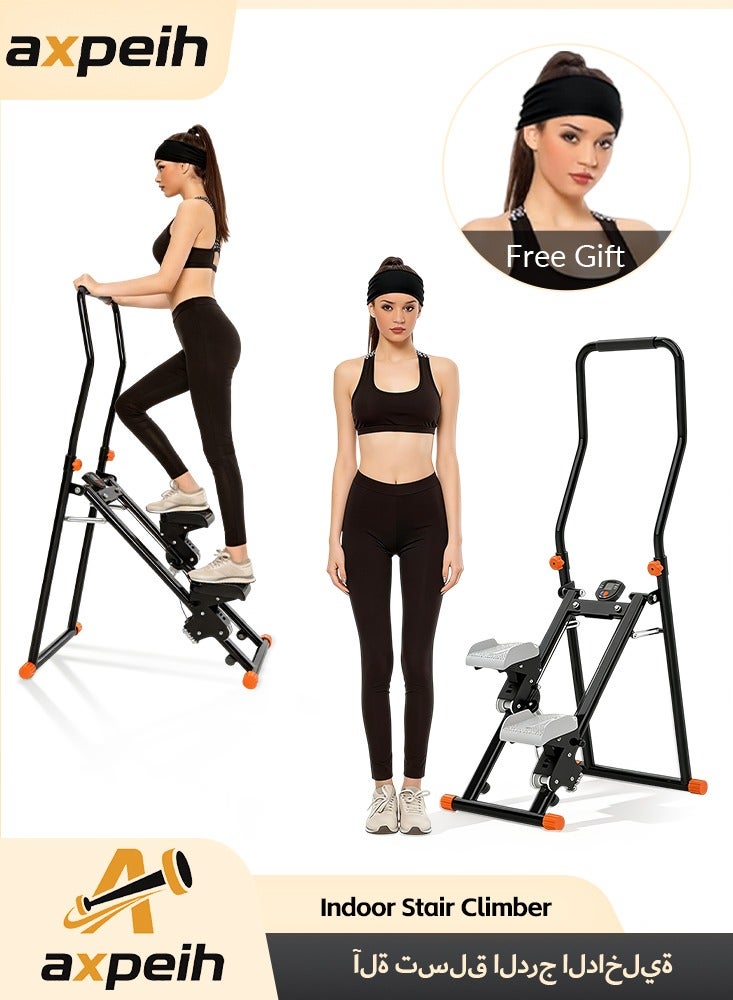 Foldable Stair Stepper Machine for Home Gym, Vertical Cardio Exercise Equipment with LCD Display, Adjustable Resistance, Non-Slip Pedals for Legs, Glutes & Full-Body Toning, Includes Sweat-Absorbing Headband
