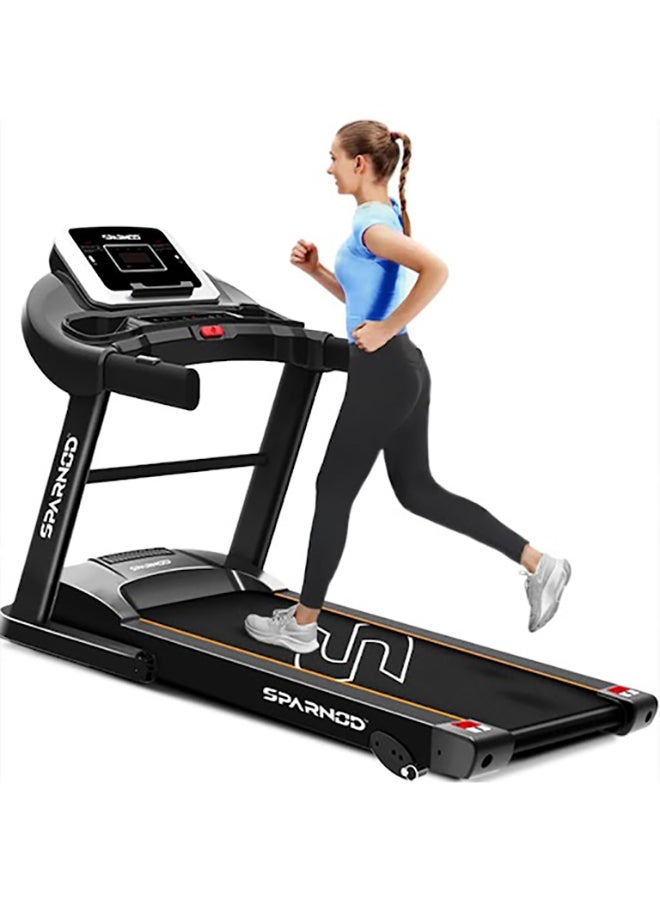 Sparnod Fitness STH-1200 Foldable Motorized Treadmill for Home Use (4 HP Peak) with 12 Pre-set Programs, Hi-Fi Speaker, Safety Key, Maximum User Weight of 110 Kg