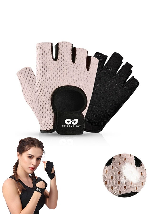 Workout Gloves, with Palm Protection, Semi Finger Training Gloves, Lightweight Gym Weight Lifting Gloves for Men/Women, Breathable Exercise, Pink