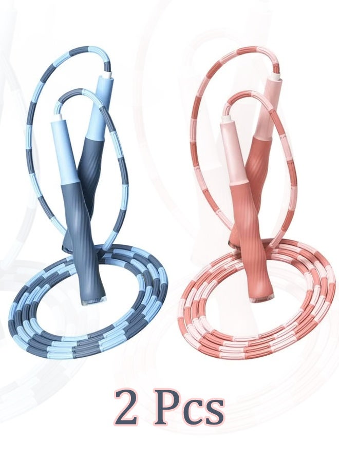 Soft Beaded Jump Rope, Adjustable Tangle Free Skipping Rope with Soft Anti-slip Handles, 9.2 Feet Segmented Kids Jumping Rope for Men, Women, Kids Keeping Fit, Training (2-Pack)