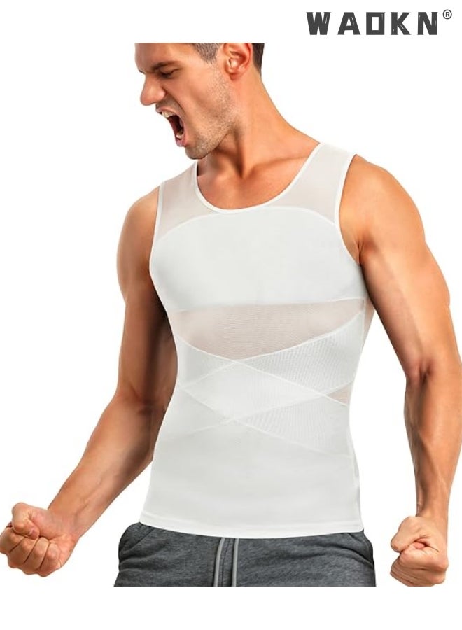 Chest Compression Vest Men Body Shaper Sleeveless Posture Corrector Slimming Waist Control Tummy Trimmer Mesh Tops Compression Shirt for Men Slimming Undershirt Body Shaper Tank top Shapewear Vest