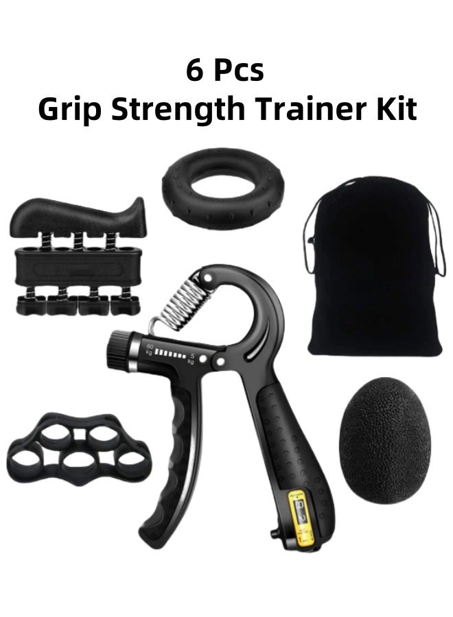 6 PCS Grip Timer Set, Finger Trainer, Hand Grip Set, Stress Ball and Forearm Exercise Ring for Muscle Building and Injury Recovery