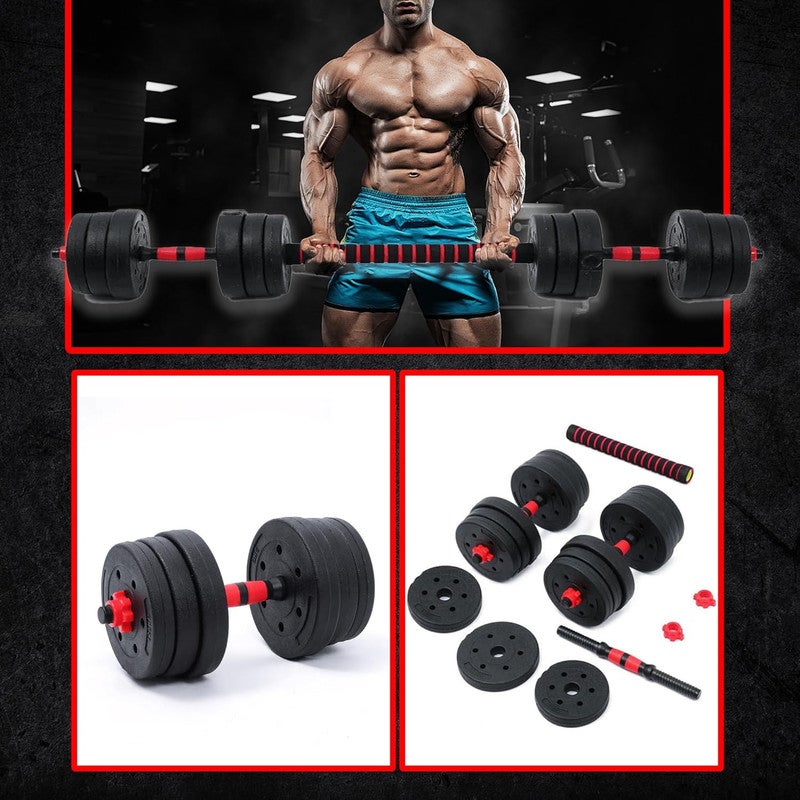 20kg Adjustable Dumbbell Set with Spinlock Collars, Non-Slip Handles, Barbell Conversion Kit for Home Gym Strength Training