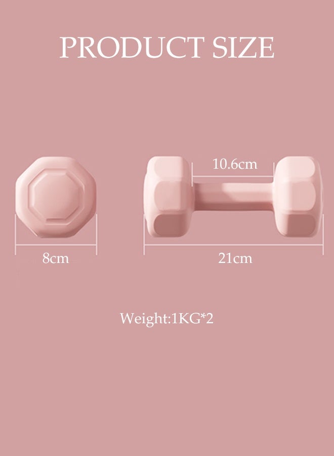 2 Pcs Dumbbells, Fitness Dumbbells, Weightlifting Dumbbells with Anti Slip Handles, Sturdy and Durable，Suitable For Fitness, Home Use, Exercise, Weightlifting, Yoga, 1KG Each，Pink