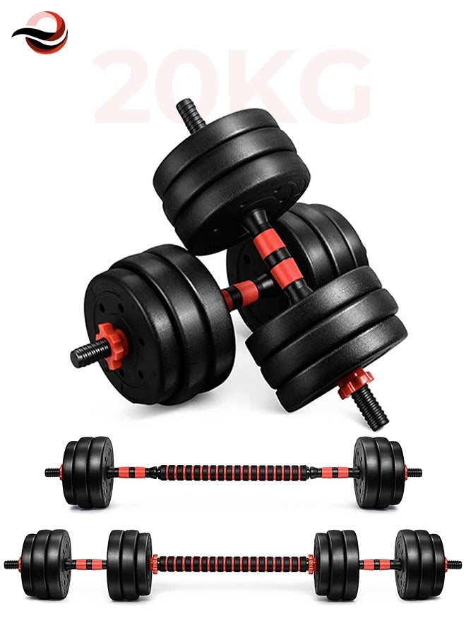 20kg Adjustable Weightlifting Dumbbells Set with Non-Slip Rod and Barbells for Home Gym Exercise