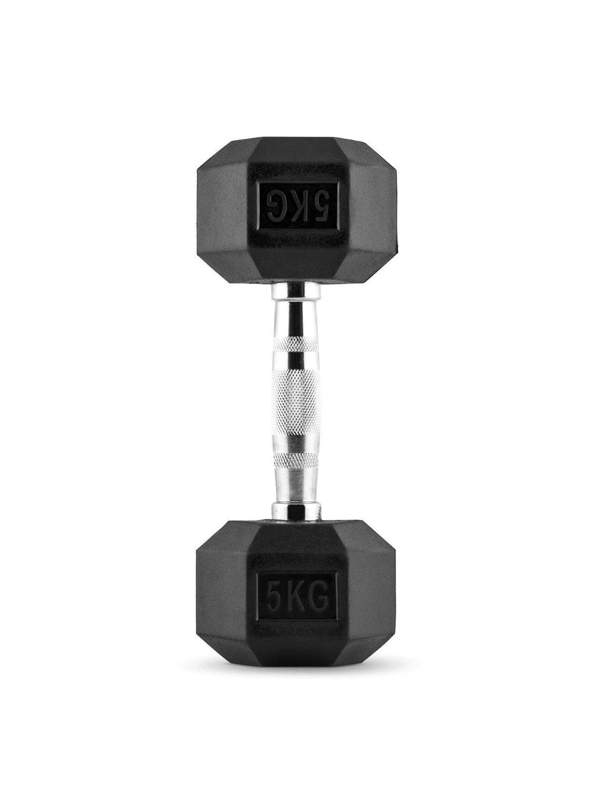5KG Rubber Hex Dumbbell Black Single Piece