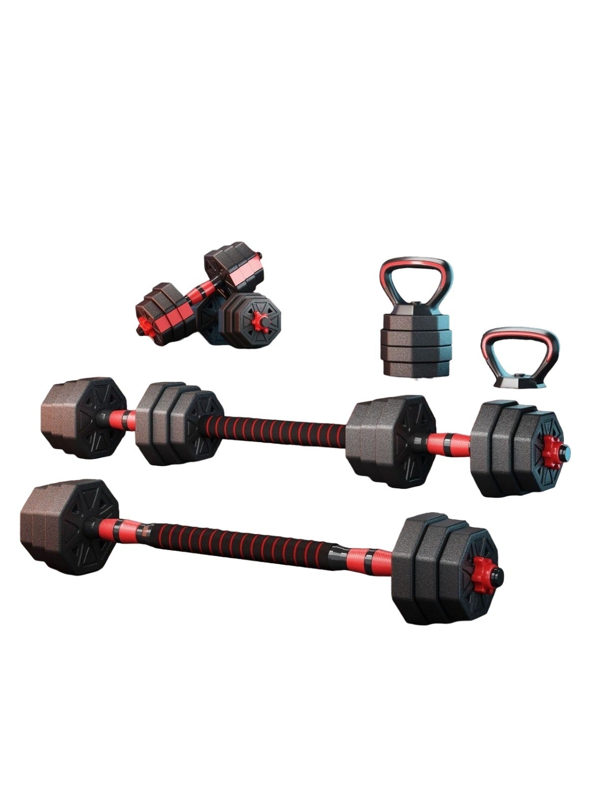 Adjustable Weightlifting Set PE and Cement Dumbbells Barbells and Kettlebell 30KG