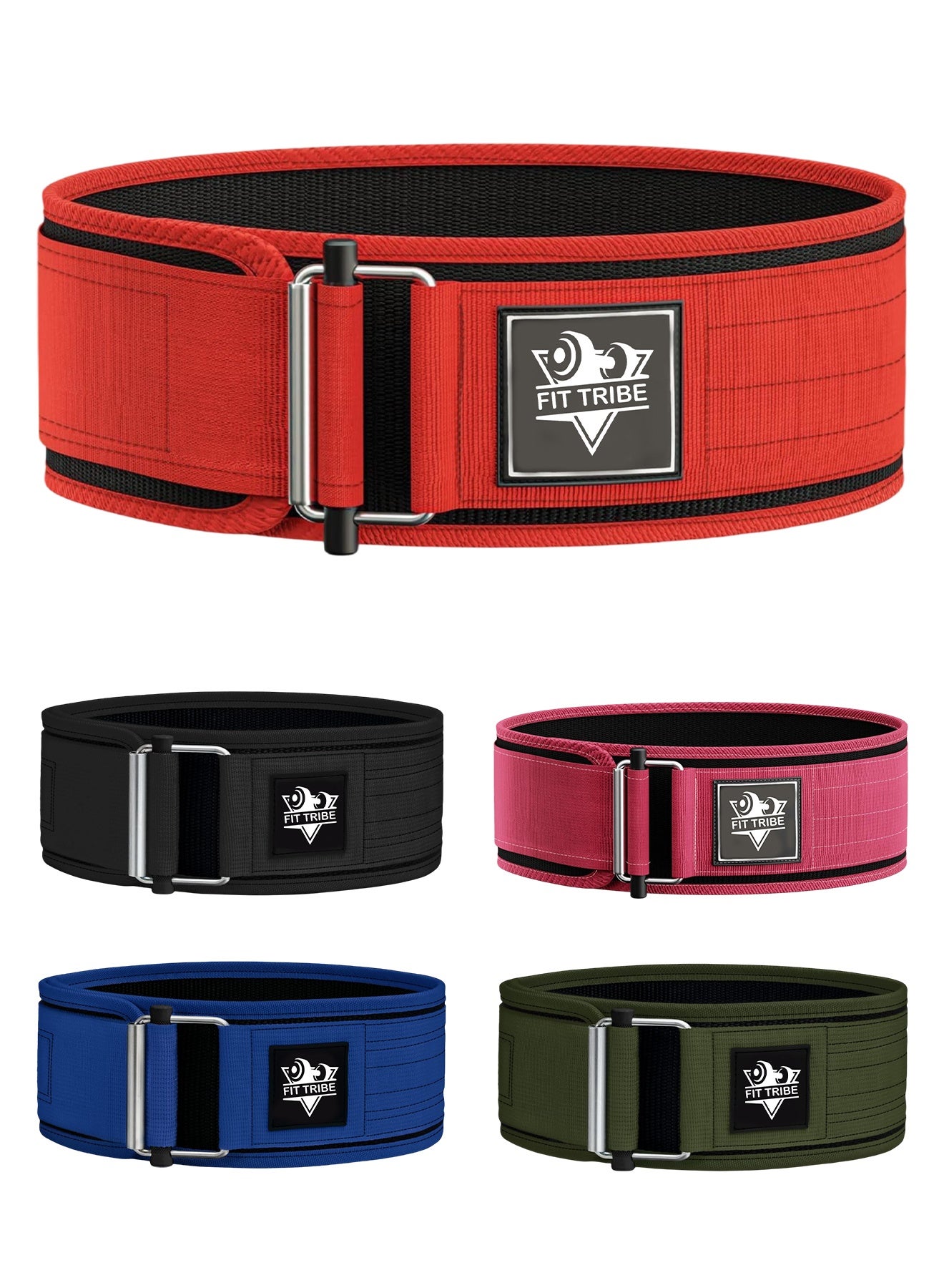 Weight Lifting Belt, Self-Locking Adjustable Gym Belt, Powerlifting & Strength Training Lumbar Support, Durable Nylon Belt for Men & Women Fitness Workouts (Red)