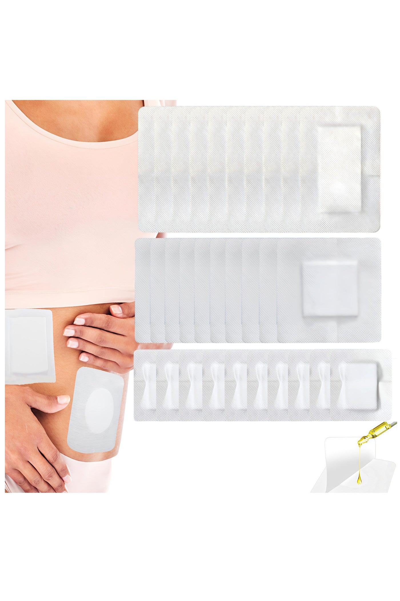 Loucky 30 Pcs Castor Oil Pack Wrap, Disposable Castor Oil Patch - Leak-Proof Self-Adhesive Patches with Gentle German Glue, 3 Sizes for Belly, Waist, Neck, Joints & Back, Organic Cotton Pads(30pcs without oil)
