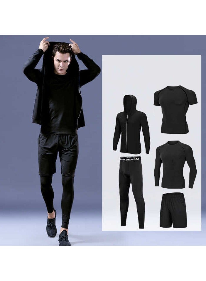 Mens 5Pcs Quick Dry Compression Sets Tops Accessories Clothes Equipment for Workout Gym Athletic Running Sport