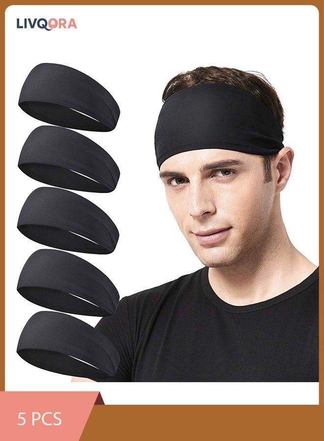 5Pack Mens Women Running Headband,Mens Sweatband Sports Headband for Running,Cycling,Basketball,Yoga,Fitness Workout Stretchy Unisex Hairband