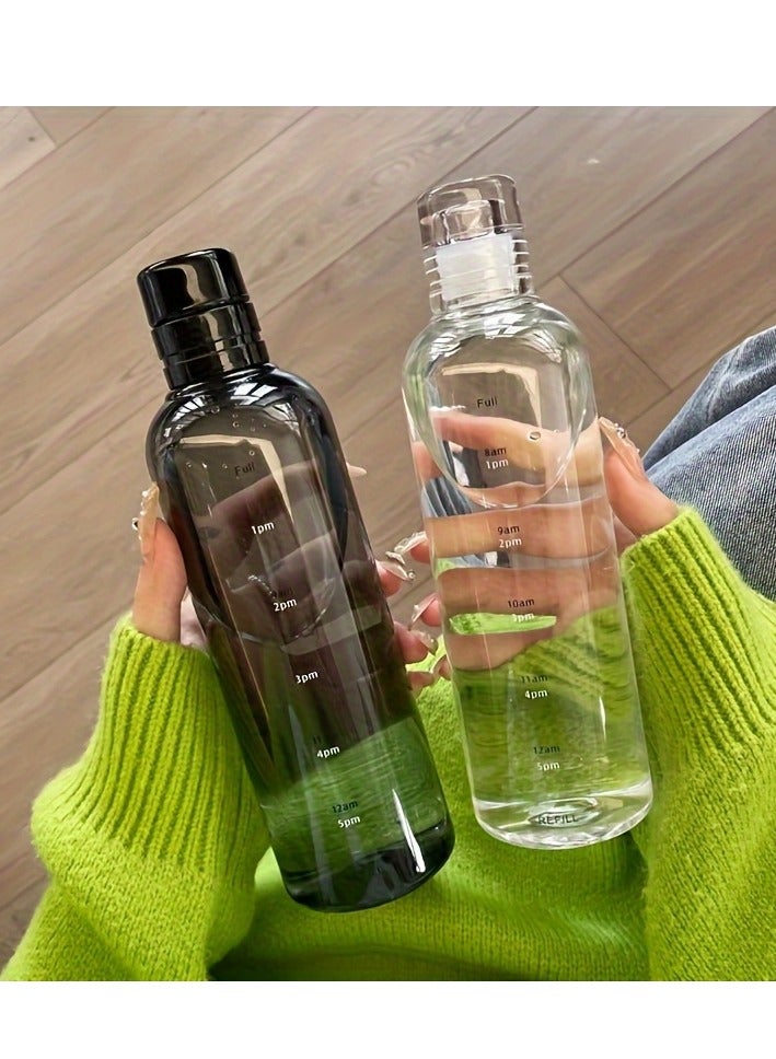 Time Marked Large Capacity Water Bottle with Straw Leak Proof & Resistant PPSU Measurement Cup for Men Women BPA-Free Plastic Hand Wash Round Lightweight Design for Iced Coffee & Beverages