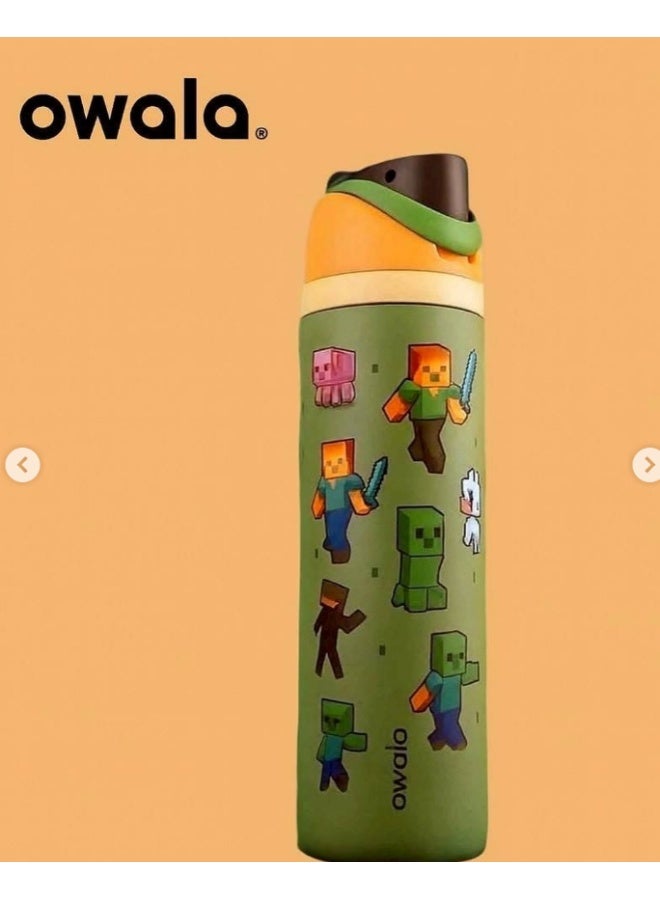 Owala X Minecraft 32oz FreeSip 710 Insulated Stainless Steel Water Bottle with Straw – Limited Edition Neon，Insulated Water Bottle Keep Cold 24H, Leak-Proof