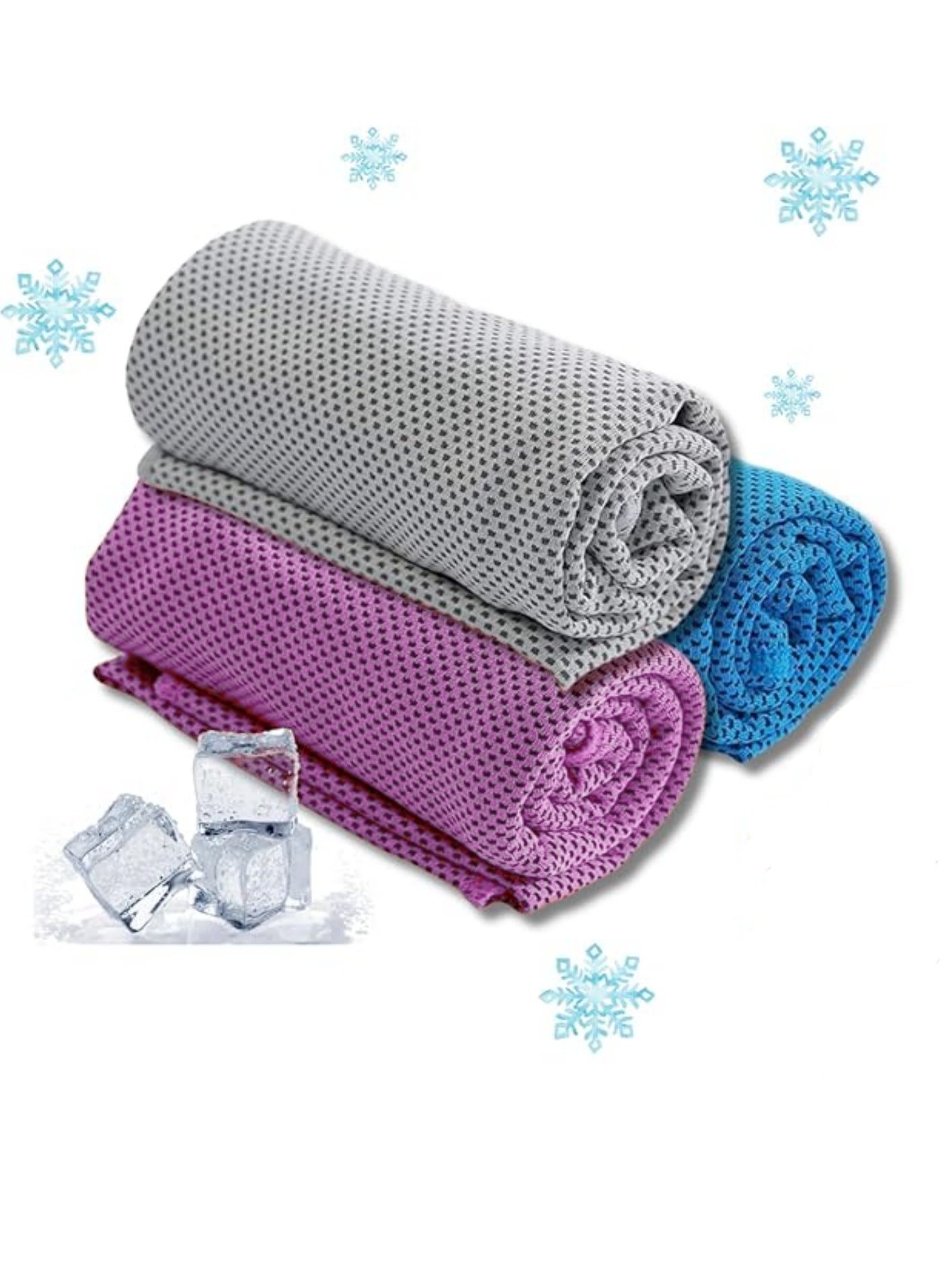Gym Cooling Towels (3-Pack)  Ice Sensation Sweat Towel Quick Dry Microfiber Cloth for For Yoga Sport Gym Workout Fitness Running Swimming Camping Golf Football Outdoor Sports (100x30cm)
