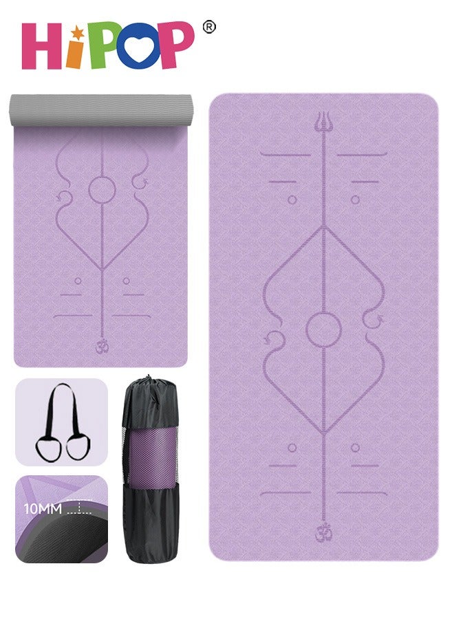 10mm Thick Yoga Mat, Non-Slip Pilates Fitness Mats, Yoga mat with Alignment Marks, Exercise Mat with Carrying Bag and Strap, Anti-Tear Yoga Mats for Women Men, Eco-Friendly TPE, 183 x 68 x 1cm